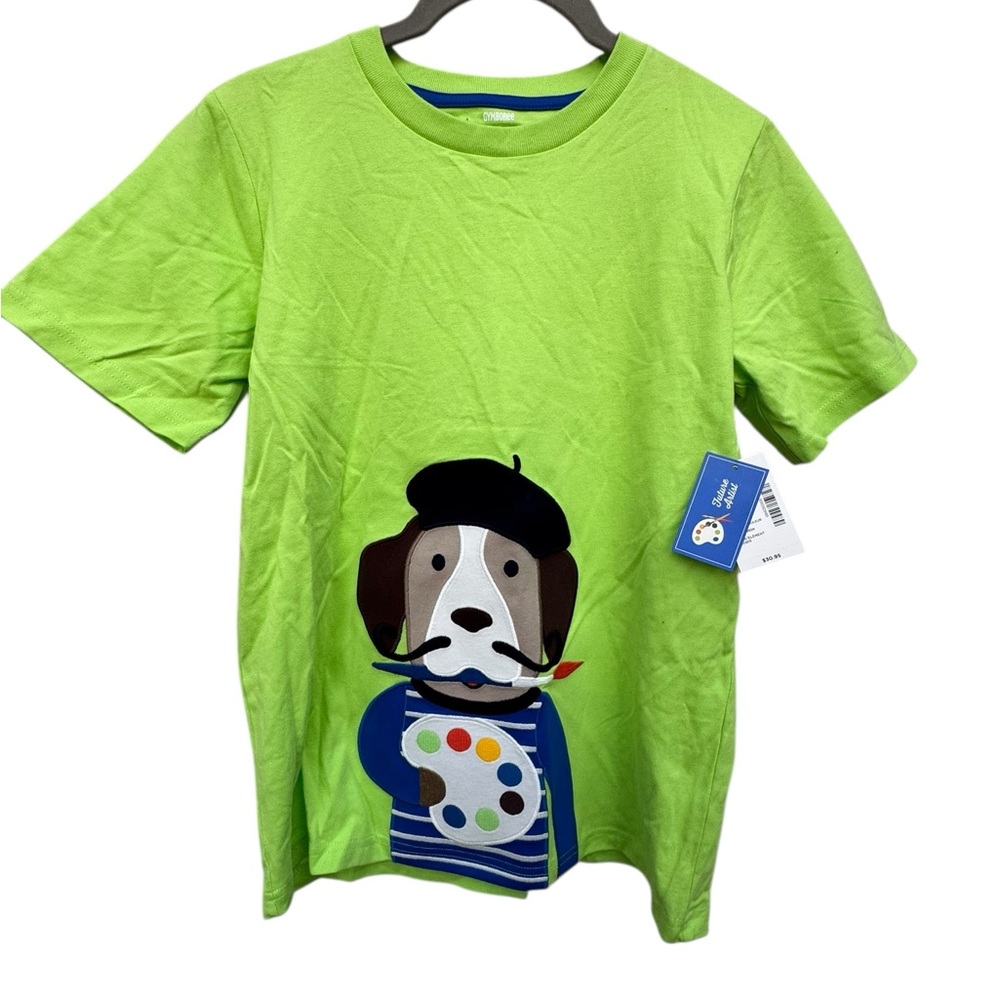 Gymboree Lime Green Artist Pup Cotton Shirt size 12 - Picture 3 of 8
